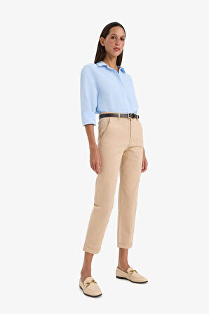 Carrot Fit Gabardin Kemerli Pantolon Cepli Yüksek Bel