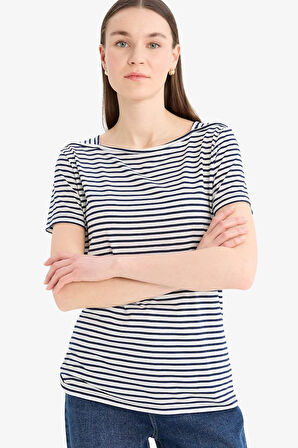 DeFacto Regular Fit Kayık Yaka Çizgili Kısa Kollu Tişört D4534AX25SMNV207