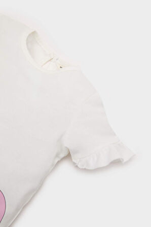 DeFacto Kız Bebek 3'lü Takım Fitilli Kaşkorse Baskılı Kısa Kollu Tişört Beli Lastikli Alt Saç Bandı E8143A525SMER105