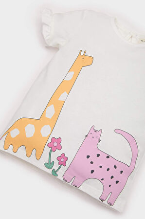 DeFacto Kız Bebek 3'lü Takım Fitilli Kaşkorse Baskılı Kısa Kollu Tişört Beli Lastikli Alt Saç Bandı E8143A525SMER105