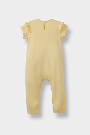 Kız Bebek Yenidoğan Baskılı Fitilli Kaşkorse Kısa Kollu Tulum