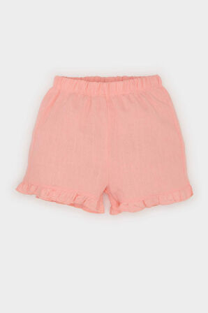 DeFacto Kız Bebek 2'li Takım Çiçekli Flamlı Poplin Kısa Kollu Bluz Beli Lastikli Şort E8453A525SMOG99