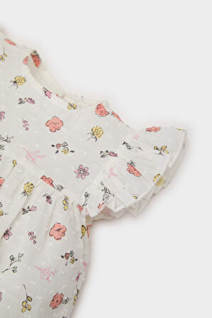 DeFacto Kız Bebek 2'li Takım Çiçekli Flamlı Poplin Kısa Kollu Bluz Beli Lastikli Şort E8453A525SMOG99