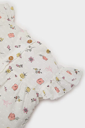 DeFacto Kız Bebek 2'li Takım Çiçekli Flamlı Poplin Kısa Kollu Bluz Beli Lastikli Şort E8453A525SMOG99