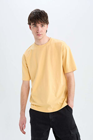 Boxy Fit Bisiklet Yaka Basic Düz Kısa Kollu Tişört