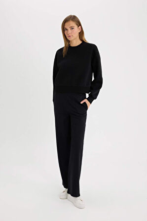 Boxy Fit Basic Düz Kalın Sweatshirt Kumaşı Sweatshirt