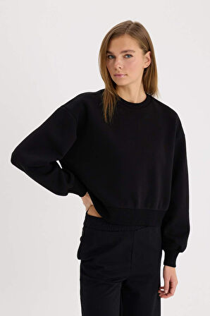 Boxy Fit Basic Düz Kalın Sweatshirt Kumaşı Sweatshirt