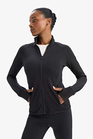 DeFactoFit Fitted Dik Yaka Sporcu Fermuarlı Sweatshirt Hırka E7755AX25SPBK81