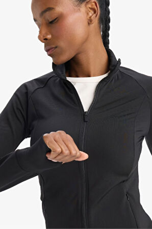 DeFactoFit Fitted Dik Yaka Sporcu Fermuarlı Sweatshirt Hırka E7755AX25SPBK81