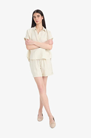 Yüksek Bel Krinkıl Kumaş Şort