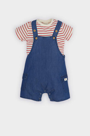 Erkek Bebek Etiket Baskılı Kısa Kollu Yumuşak Jean 2'li Takım