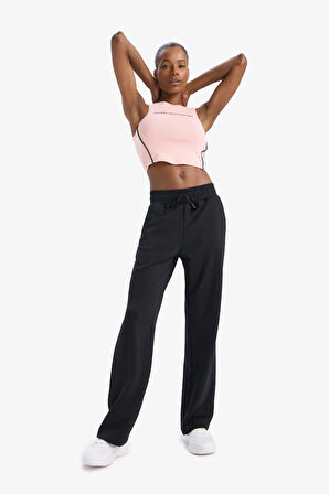 DeFactoFit Crop Top Slogan Baskılı Bisiklet Yaka Ribana Sporcu Atlet