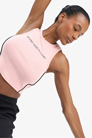 DeFactoFit Crop Top Slogan Baskılı Bisiklet Yaka Ribana Sporcu Atlet