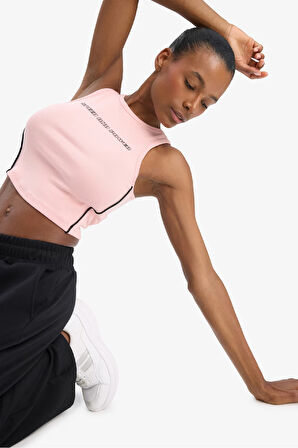 DeFactoFit Crop Top Slogan Baskılı Bisiklet Yaka Ribana Sporcu Atlet
