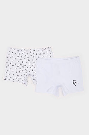 Kız Çocuk Kalp Desenli 2'li Boxer