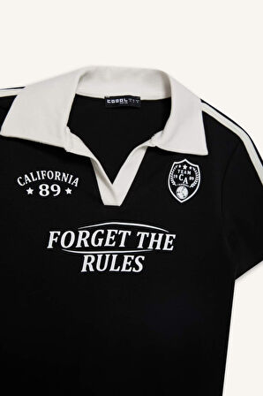 DeFacto Coool Fitted Polo Yaka Baskılı Ribana Kısa Kollu Tişört E7443AX25SPBK81