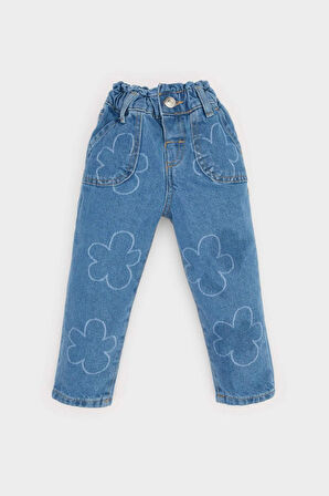 DeFacto Kız Bebek Paperbag Çiçekli Jean Pantolon E7830A525SPBE394