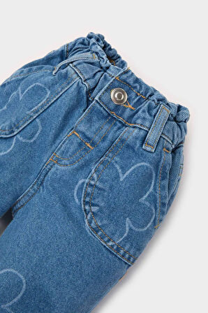Kız Bebek Paperbag Çiçekli Jean Pantolon