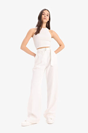 Wide Leg Çift Cepli Yüksek Bel Standart Boy Modal Geniş Bol Paça Pantolon