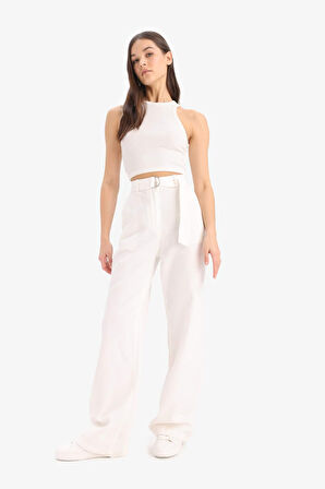Wide Leg Çift Cepli Yüksek Bel Standart Boy Modal Geniş Bol Paça Pantolon