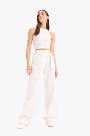 Wide Leg Çift Cepli Yüksek Bel Standart Boy Modal Geniş Bol Paça Pantolon