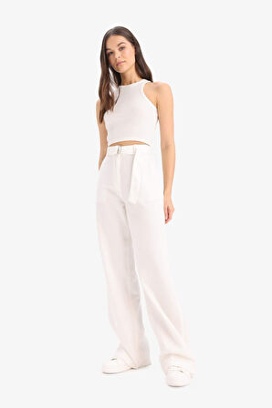 Wide Leg Çift Cepli Yüksek Bel Standart Boy Modal Geniş Bol Paça Pantolon