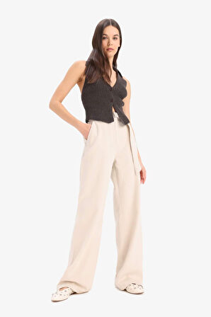 Wide Leg Çift Cepli Yüksek Bel Standart Boy Modal Geniş Bol Paça Pantolon