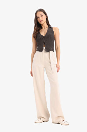 Wide Leg Çift Cepli Yüksek Bel Standart Boy Modal Geniş Bol Paça Pantolon