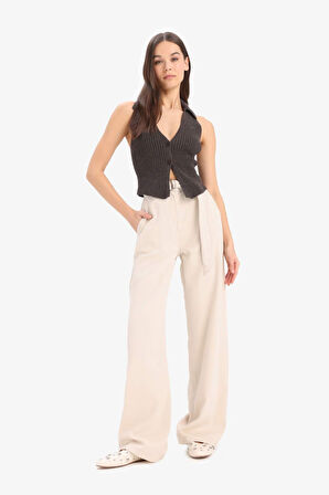 Wide Leg Çift Cepli Yüksek Bel Standart Boy Modal Geniş Bol Paça Pantolon