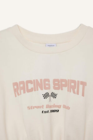 DeFactoFit Cropped Fit Bisiklet Yaka Baskılı Sporcu Kısa Kollu Tişört D9034AX25SPER136