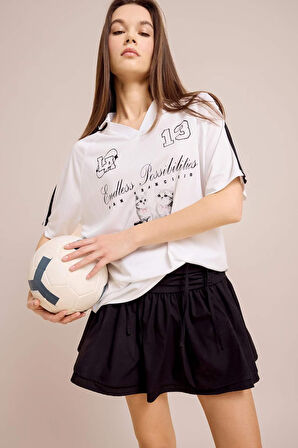 Coool Oversize Geniş Kalıp Polo Yaka Baskılı Kısa Kollu Tişört