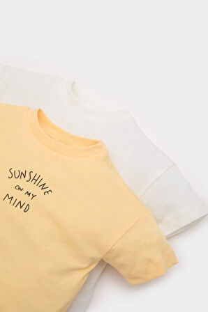 DeFacto Erkek Bebek Yenidoğan Bisiklet Yaka Dinazor Baskılı Penye 2'li Kısa Kollu Tişört E8232A525SMER98