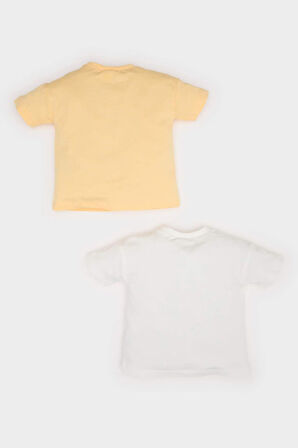 DeFacto Erkek Bebek Yenidoğan Bisiklet Yaka Dinazor Baskılı Penye 2'li Kısa Kollu Tişört E8232A525SMER98