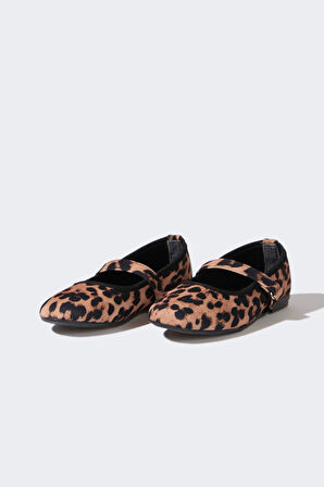 Kız Çocuk Leopar Desenli Slip On Düz Taban Babet