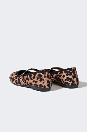 Kız Çocuk Leopar Desenli Slip On Düz Taban Babet