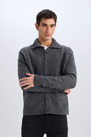 DeFacto Standart Fit Balıkçı Yaka Triko Hırka E8396AX24CWAR4