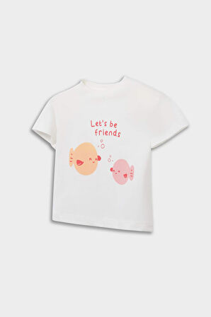 Kız Bebek Yenidoğan Bisiklet Yaka Baskılı Penye 2'li Kısa Kollu Tişört