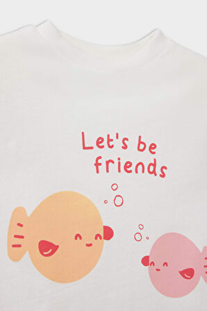 Kız Bebek Yenidoğan Bisiklet Yaka Baskılı Penye 2'li Kısa Kollu Tişört