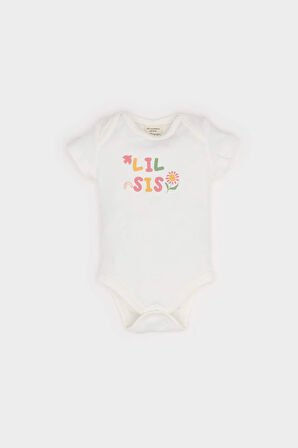 DeFacto Kız Bebek Yenidoğan Bisiklet Yaka Baskılı Ribana Kısa Kollu Çıtçıtlı Body E8244A525SMER98