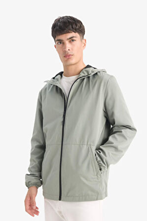 Su İtici Slim Fit Dar Kesim Kapüşonlu Fermuarlı Mont