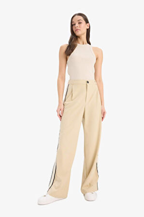Wide Leg Kumaş Pantolon Fermuarlı Normal Bel Standart Boy Geniş Bol Paça