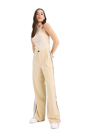Wide Leg Kumaş Pantolon Fermuarlı Normal Bel Standart Boy Geniş Bol Paça