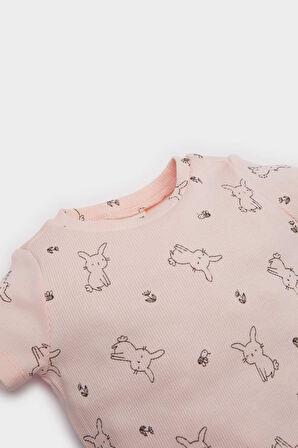 DeFacto Kız Bebek 2'li Takım Desenli Fitilli Kaşkorse Kısa Kollu Çıtçıtlı Body Beli Lastikli Şort E8240A525SMPN300