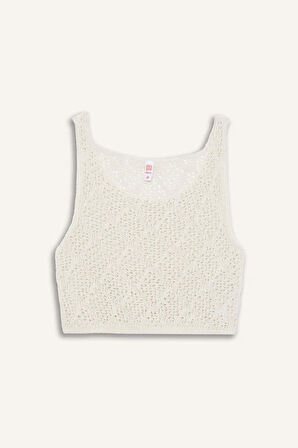 DeFacto Yuvarlak Yaka Crop Kolsuz Triko Beyaz Plaj Üstü-Fall in Love B6887AX25SPER103