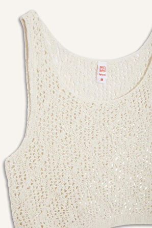 DeFacto Yuvarlak Yaka Crop Kolsuz Triko Beyaz Plaj Üstü-Fall in Love B6887AX25SPER103