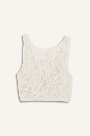 DeFacto Yuvarlak Yaka Crop Kolsuz Triko Beyaz Plaj Üstü-Fall in Love B6887AX25SPER103