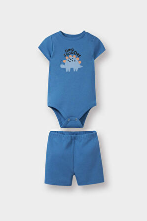 DeFacto Erkek Bebek 2'li Takım Dinazor Baskılı Kısa Kollu Fitilli Kaşkorse Kısa Kollu ÇIçılt Body Şort E8228A525SMBE105