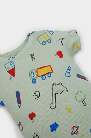 DeFacto Erkek Bebek 2'li Takım Dinazor Baskılı Kısa Kollu Fitilli Kaşkorse Çıtçıtlı Body Beli Lastikli Şort E8227A525SMGN1132