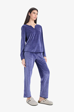 Pijama Takımı Regular Fit Uzun Kollu Velur Üst Uzun Alt-Fall in Love
