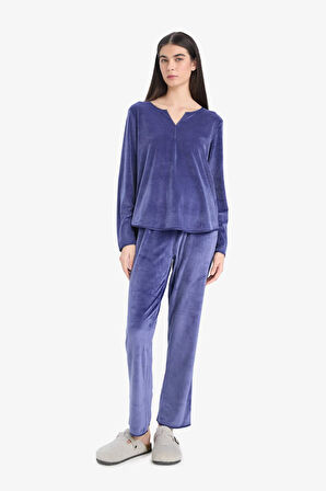 Pijama Takımı Regular Fit Uzun Kollu Velur Üst Uzun Alt-Fall in Love